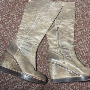Frye knee high boots Brown Wedge Boots Paige wedge taupe platform boots size 10